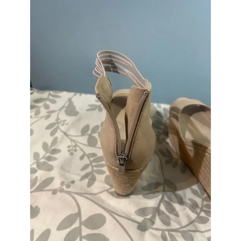Summer dressy Nude Espadrille Platform Wedge Sandals Elastic Ankle Strap Sz 9.5